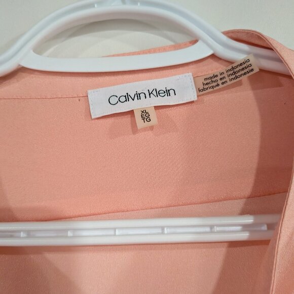 Calvin Klein Button Down Top with Rolled Sleeves Pink Beige Cream Size XL - Picture 2 of 6